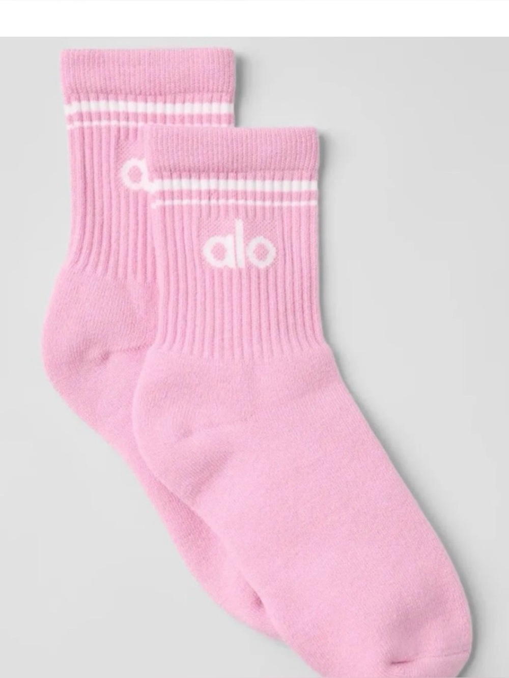 ALO Yoga Pink Crew Socks with White Logo
